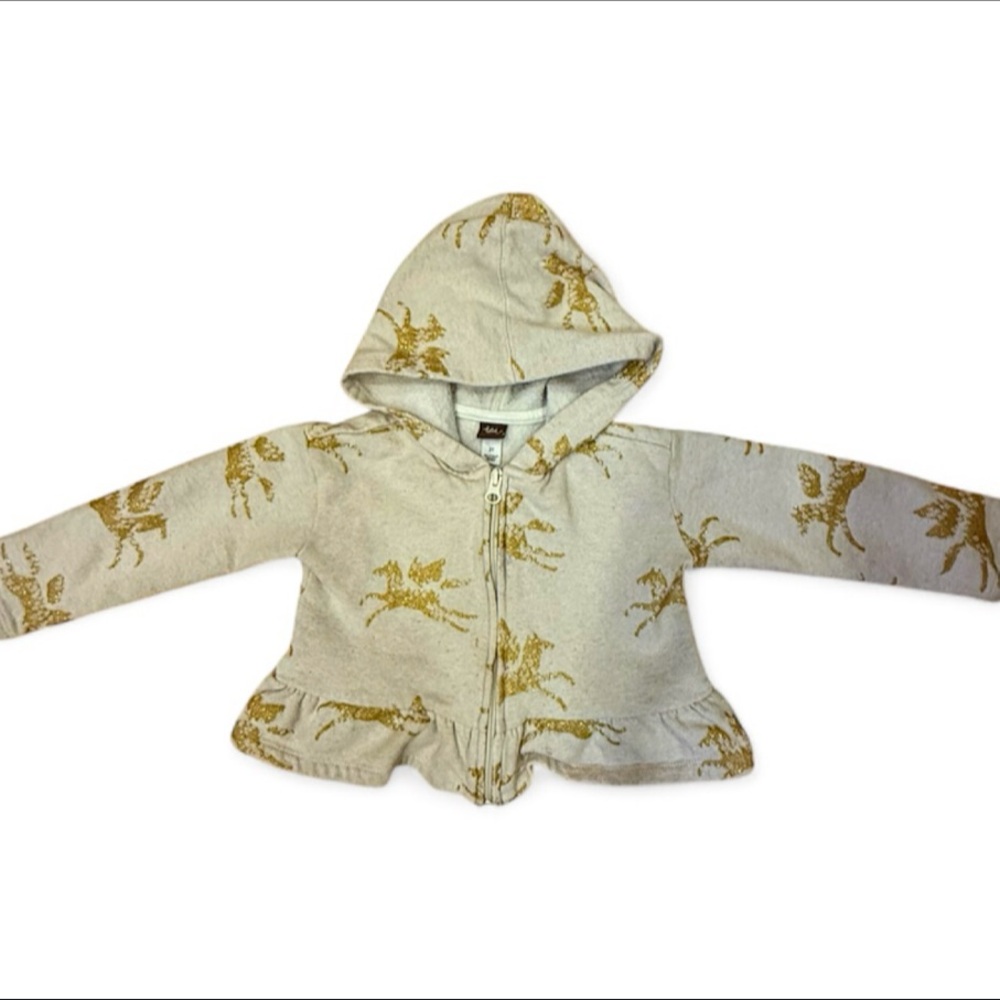 Tea Collection Sparkly Gold Unicorn Pegasus Horse Hoodie 2T